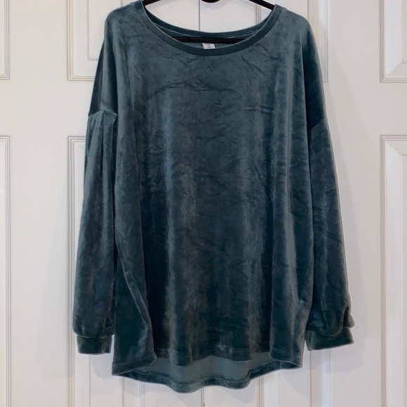 Old  Navy Teal oversized Velvet long sleeve jogger blouse Sz XL - Picture 2 of 14
